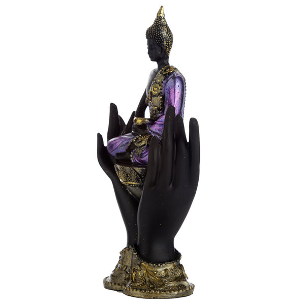Purple, Gold & Black Thai Buddha Sitting in Hands
