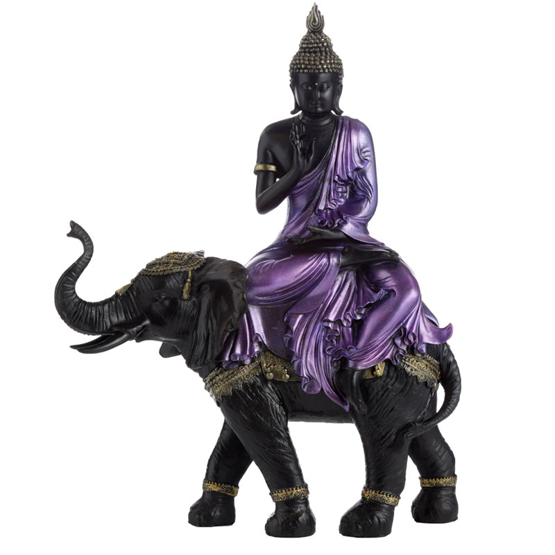 Purple, Gold & Black Large Thai Buddha Riding Elephant