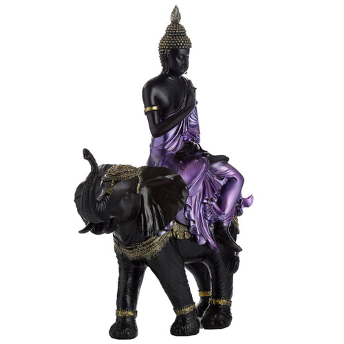 Purple, Gold & Black Large Thai Buddha Riding Elephant