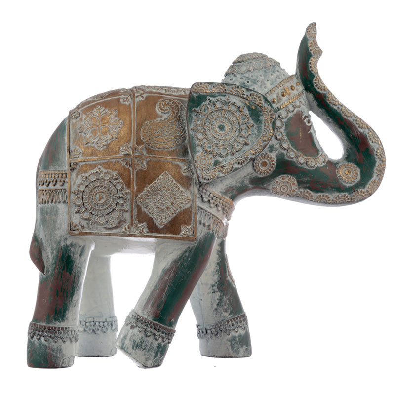 Thai Brushed Gold & White Verdigris Elephant Large