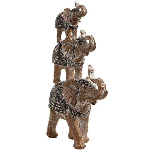 Wooden Effect Stacked Elephant Figurine