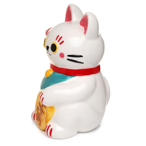 Maneki Neko Lucky Cat White Ceramic Money Box