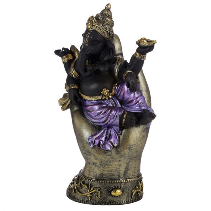 Purple, Gold & Black Ganesh Lying in Hand