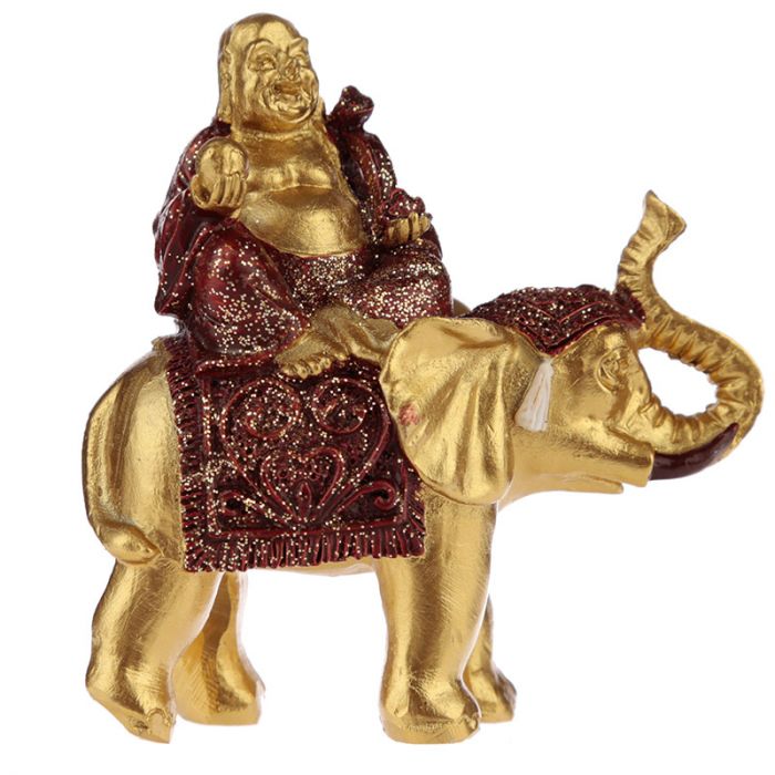 Lucky Buddha Sitting on Glitter Elephant