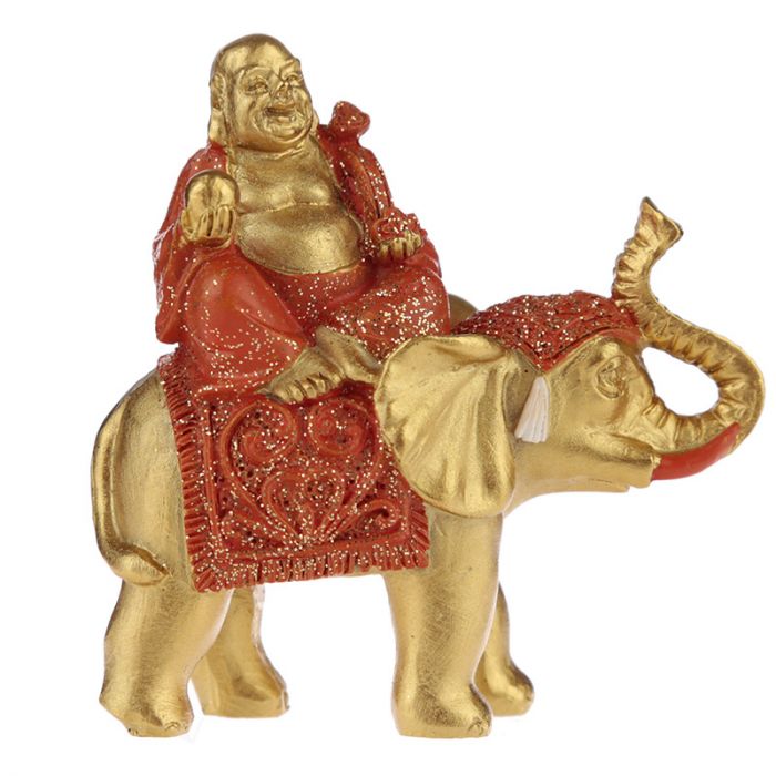 Lucky Buddha Sitting on Glitter Elephant