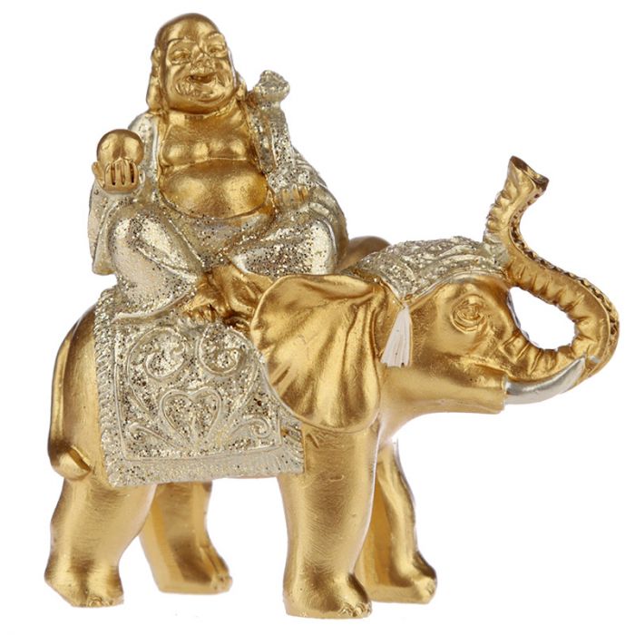 Lucky Buddha Sitting on Glitter Elephant