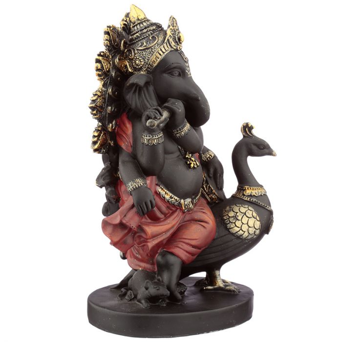 Ganesh Figurine with Pipe & Peacock