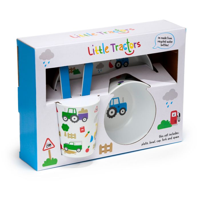Little Tractors 5 Piece RPET Kids Cup, Bowl, Plate & Cutlery Set