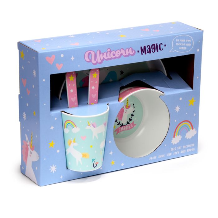 Unicorn Magic 5 Piece RPET Kids Cup, Bowl, Plate & Cutlery Set
