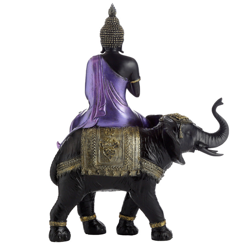 Purple, Gold & Black Large Thai Buddha Riding Elephant