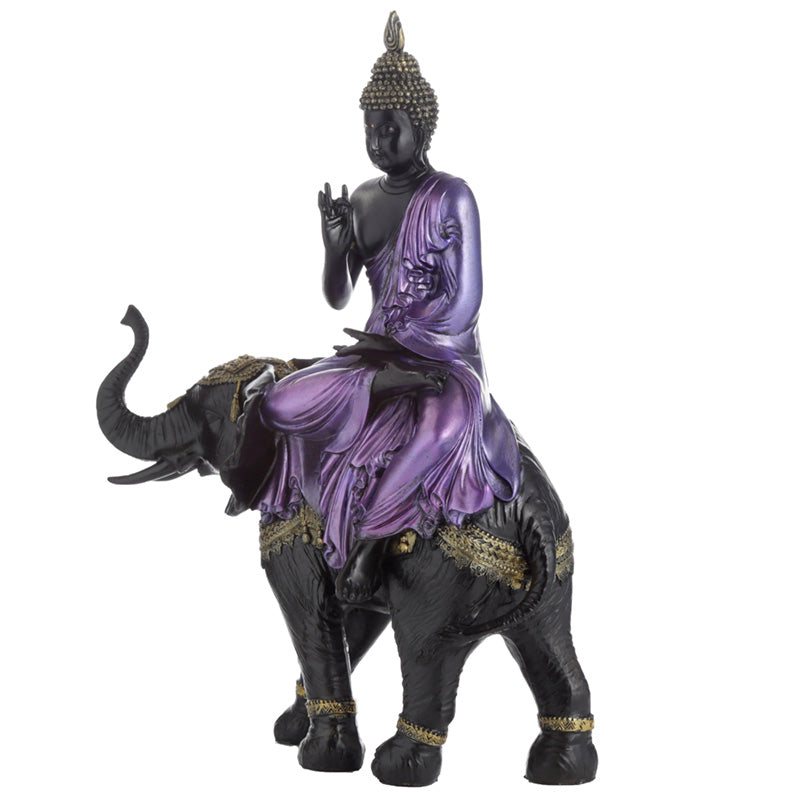 Purple, Gold & Black Large Thai Buddha Riding Elephant