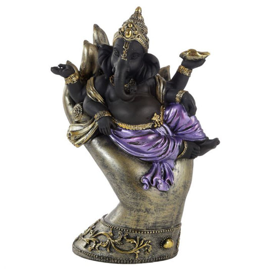 Purple, Gold & Black Ganesh Lying in Hand