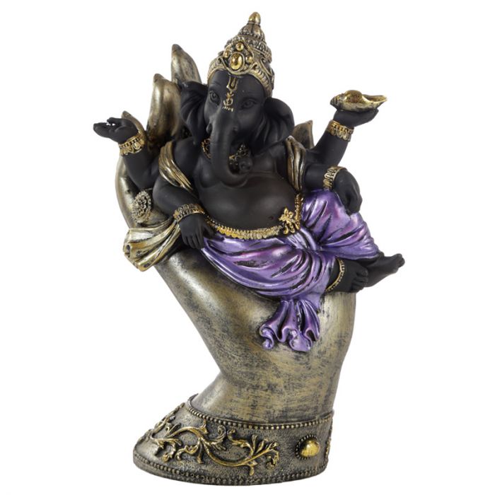 Purple, Gold & Black Ganesh Lying in Hand