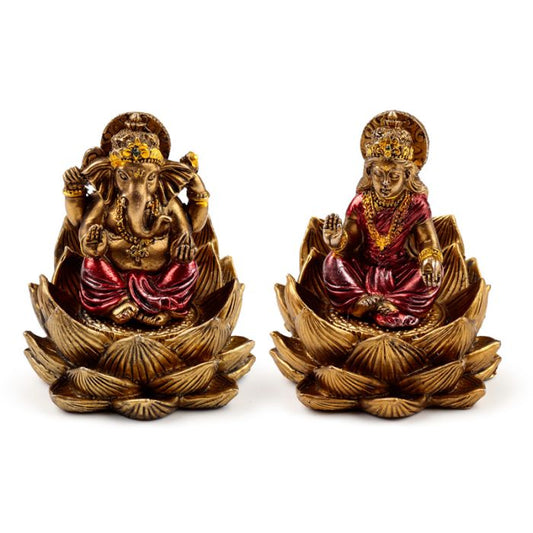 Gold Ganesh & Lakshmi Lotus Set of 2